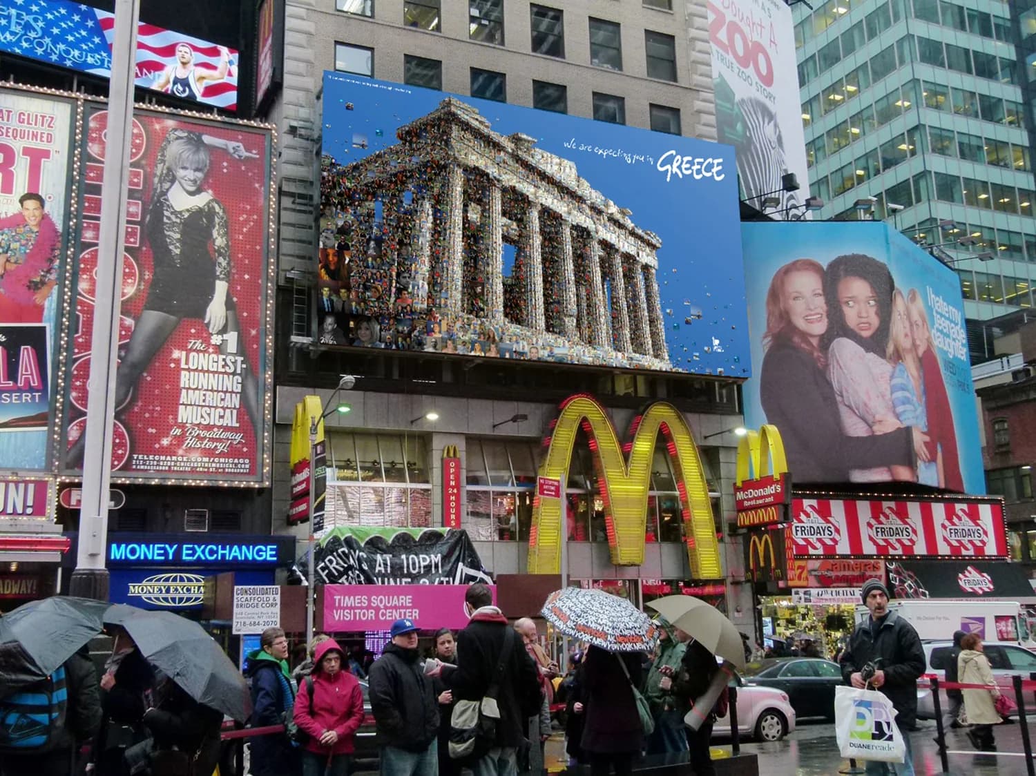 The Parthenon mosaic on the UP Greek Tourism screen in Times Square